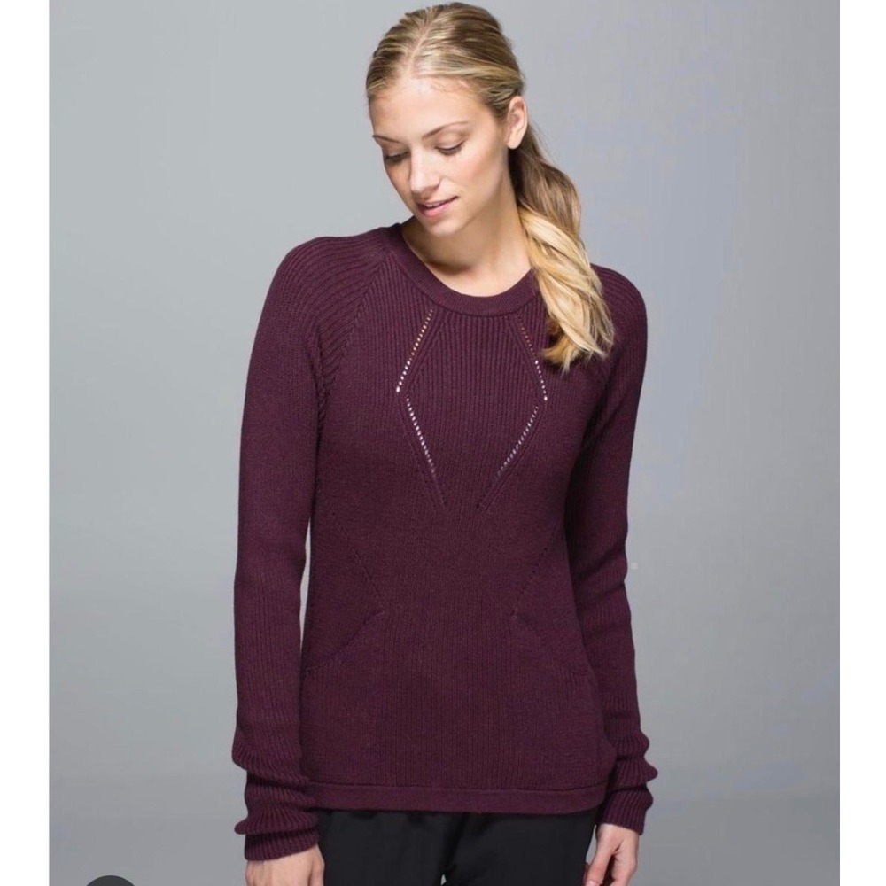 Lululemon The Sweater The Better Textured Knit Sweater Plum Burgundy Sz S Pocket